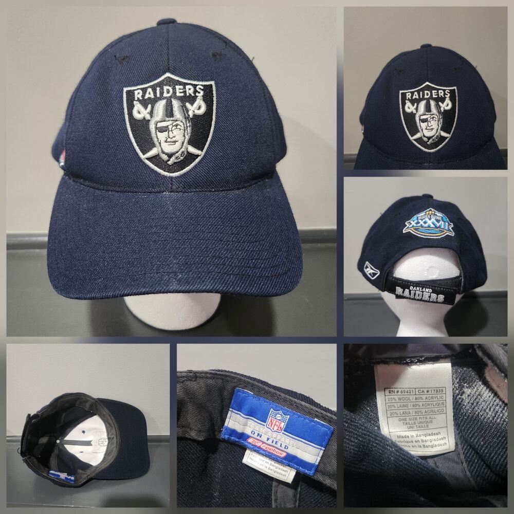 VTG Oakland Raiders Super Bowl XXXVII Reebok NFL Football‎ Strapback Hat Cap